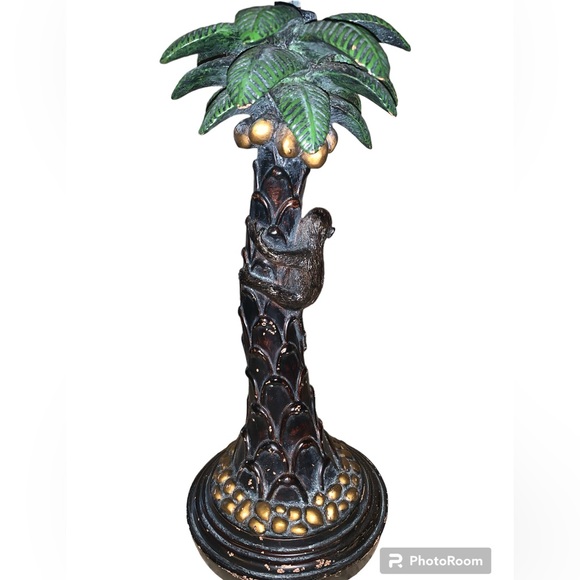 2 palm tree monkey pillar candle holders one short one tall - Picture 9 of 10